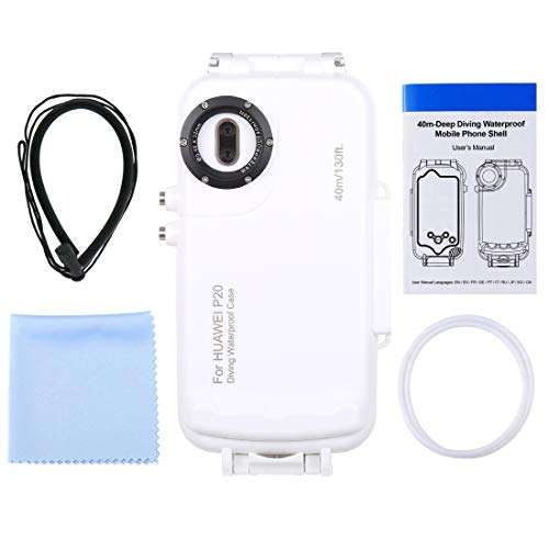 HAWEEL for Huawei P20 Diving Case, Professional [40m/130ft] Surfing Swimming Snorkeling Photo Video Waterproof Protective Case Underwater Housing for Huawei with Lanyard (P20, White) 6