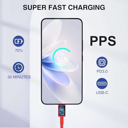 45W Super Fast Charger USB C for Samaung,6FT Samsung Type C Charger Fast Charging Cable for Samsung Galaxy S24+Ultra,Long USB C Cord Android Phone Charger for Samsung Galaxy S23 S22 S21+Ultra-Red 3