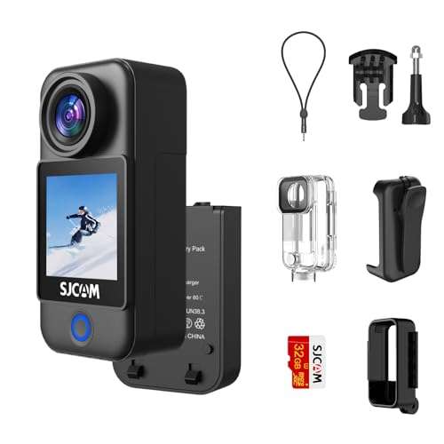 SJCAM C300 Pocket Action Camera,4K Body Camera, Auto Screen Off, Stabilization, Waterproof, Small Wearable, Mini POV Camera, Removable Dual Battery, Touch Screen, with Helmet Mount Kits, Black 1