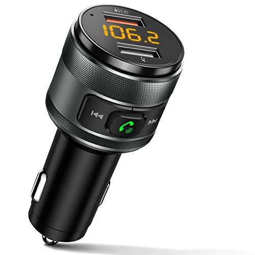 Bluetooth 5.3 FM Transmitter for Car, 3.0 Wireless Bluetooth FM Radio Adapter Music Player FM Transmitter/Car Kit with Hands-Free Calling and 2 USB Ports Charger Support USB Drive 1