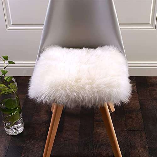 Softlife Square Faux Fur Sheepskin Chair Cover Seat Cushion Pad Super Soft Area Rugs for Living Bedroom Sofa (1.6ft x 1.6ft, White, pack of 2) 1