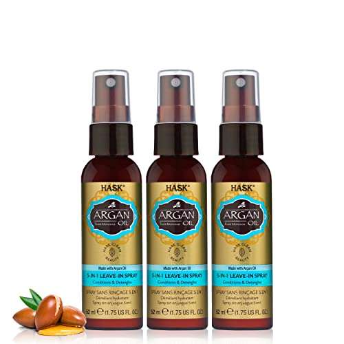 HASK Repairing ARGAN OIL 5-in-1 Leave In Conditioner Spray for all hair types, color safe, gluten free, sulfate free, paraben free - ARGAN OIL 3 PIECE TRAVEL SET