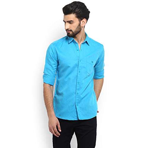 Mufti Mens Slim Collar Slub Shirt (Sunset, M) 1