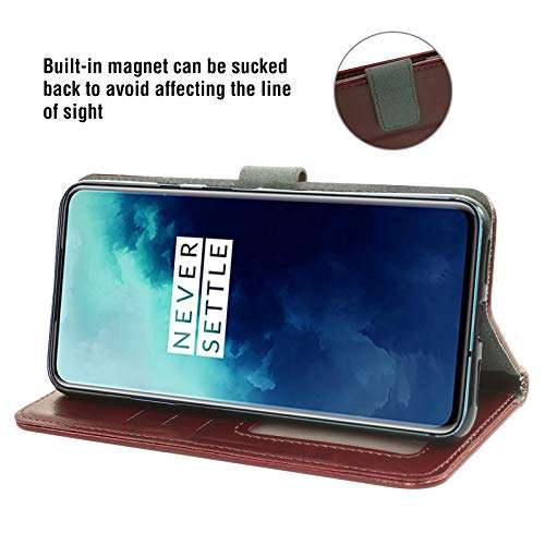 Asuwish Compatible with OnePlus 7T Pro OnePlus7TPro 5G Mclaren Edition Wallet Case Tempered Glass Screen Protector Leather Flip Cover Card Holder Cell Phone Cases for One Plus 7TPro 1Plus 1 + 1+ Brown 3