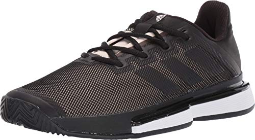 adidas Women's SoleMatch Bounce W Tennis Shoe, core Black/core Black/Linen, 9 Standard US Width US