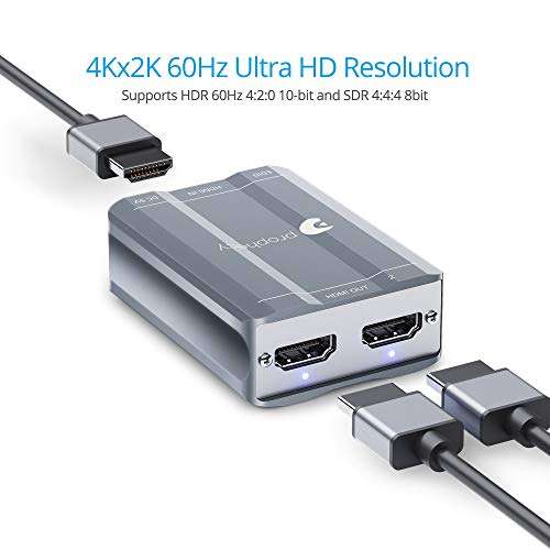 gofanco Prophecy 4K 1x2 HDMI 2.0 Splitter – 4K @60Hz YUV 4:4:4, HDR, 3D, HDCP 2.2/1.4, EDID, 18Gbps, ESD Protection, 2 Way Port, 1 in 2 Out, TAA Compliant (PRO-HD20split2P) 3