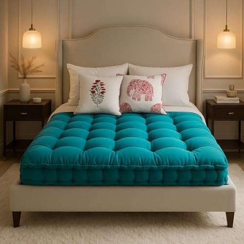 Drokona Khadi Essential Cotton Filled Mattress Gadda Soft & Reversible, Pure Cotton Fabric, Firm Gadda for Floor & Bed, (72 x 36 x 4 Inches,) (Coral Green, Single) (Single) 1