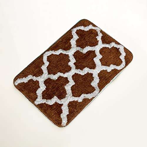NISHOMES 2 Soft Microfiber Bath Mat, Machine Washable Shower Rugs, (Brown/White 2