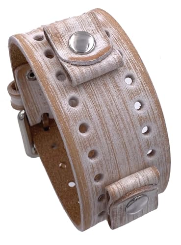 Nemesis BN-WEC Washed Out Ecru Wide Leather Cuff Wrist Watch Band