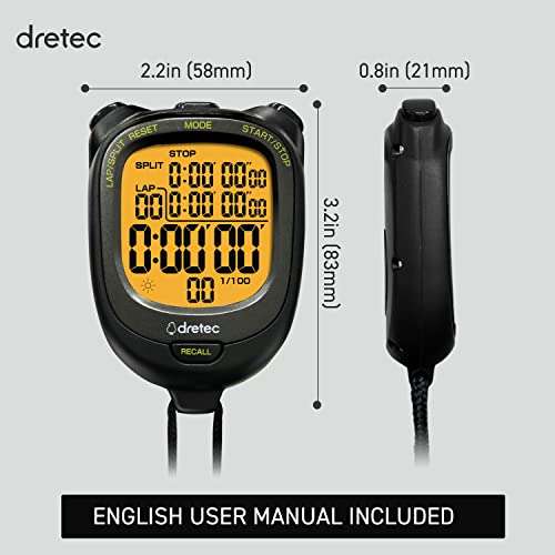 dretec Digital Stopwatch Timer Waterproof Backlight Alarm Calender for Swimming Running Training Kids Coaches Black 6