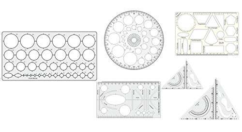KHYATI Pro circle-25 Circles, Circle Master-35 Circles, Hyperbola Parabola, Geometry Template (16 Shapes), Set Square Big & Small Drafting Scale Ruler- Architect, Engineering/Other Students- Set of 6 1