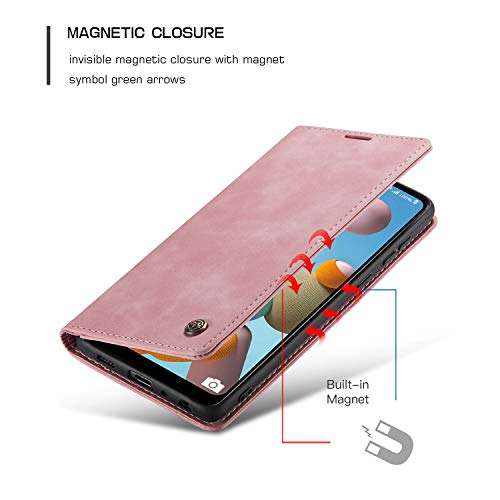 HAII Galaxy A21 Case, Flip Fold Leather Wallet Case with Credit Card Slot and Kickstand Magnetic Closure Protective Cover for Samsung Galaxy A21 (Pink) 3