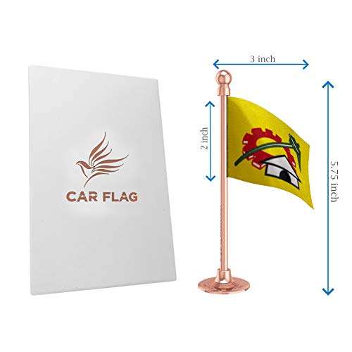 The Flag Corporation Telugu Desam Party (TDP) Car Dashboard Flag 2in x 3in with A Stainless Steel Sublime Gold Base 6