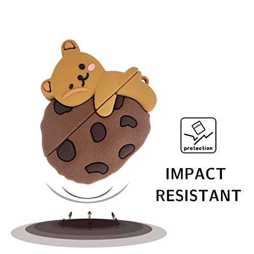 Cookie Bear Airpods Pro Case, 3D Cute Cartoon Character Protective Soft Silicone Air Pods Pro Cover with Keychain, Apple Airpods 3 Kawaii Animal Food Skin Accessories Gift for Girls Boys Kids Teens 5
