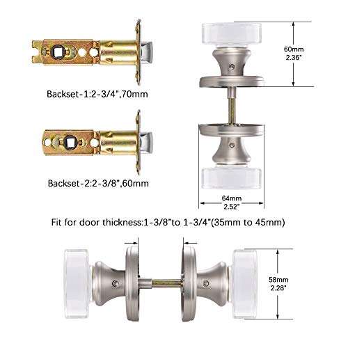 CLCTK Crystal Glass Door Knobs (Passage, Brushed Nickel) 5