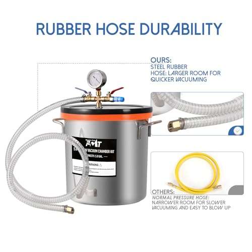 PB Motor Tech 5 Gallon Vacuum Chamber Kit with 4.5 CFM Vacuum Pump, Tempered Glass Lid Vacuum Chamber and 38 Micron Chamber Set, No Oil Included, Perfect for Wood Stabilization 4