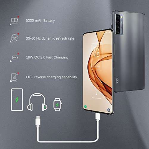 TCL 20S Unlocked Cell Phone with 6.67” Dotch FHD+ Display, Android 11 Smartphone 64MP Quad Rear Camera System, 4GB+128GB, 5000mAh Big Battery with Fast Charging, Milky Way Black 6