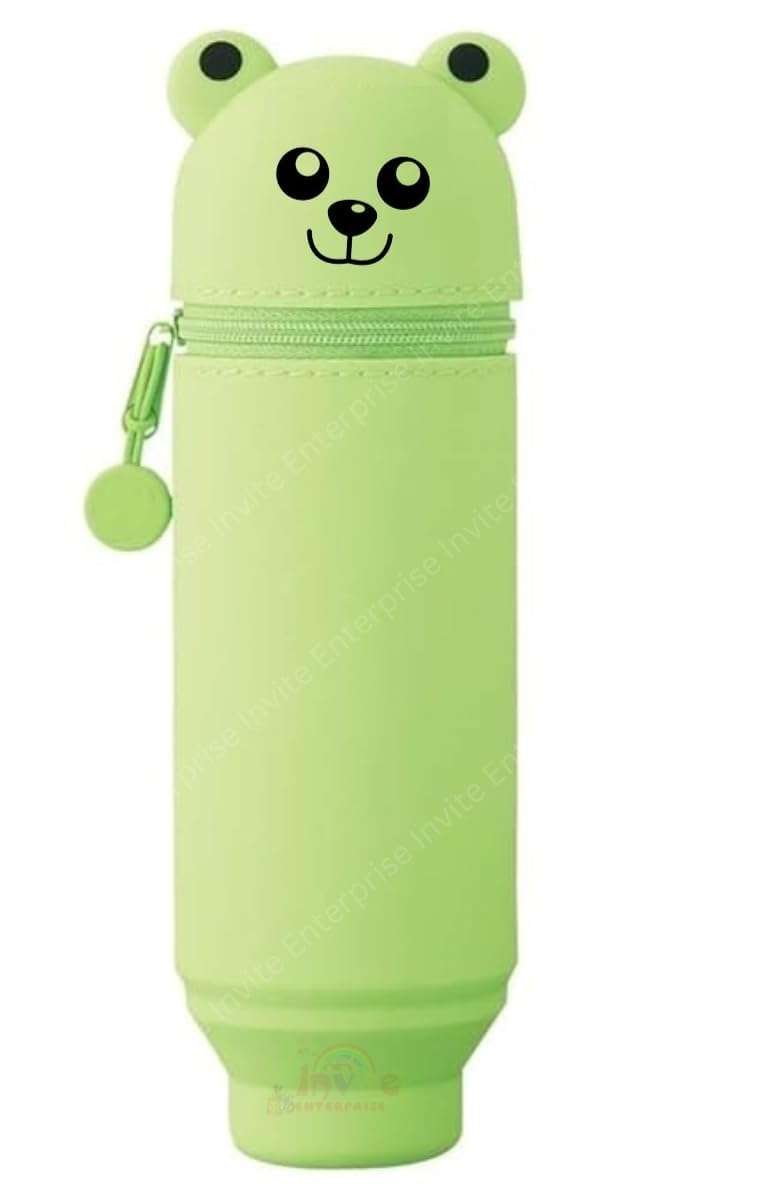 2-in-1 Soft Silicone Pencil Case-Teddy Bear will keep you stylish,retractable feature, and soft touch, this indispensable school bag may be used as both a pencil case and a pen holder (Green) 1