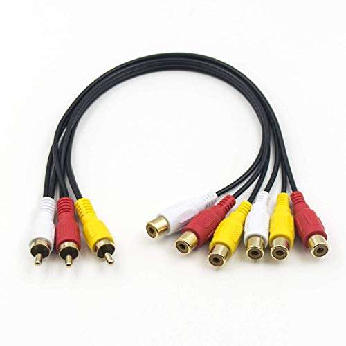 Duttek RCA Splitter Cable, AV Splitter 3 RCA Male Jack to 6 RCA Female Plug RCA Y Splitter Extension Audio Video AV Adapter Cable 12 Inch/30cm
