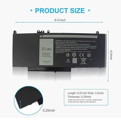 G5M10 E5550 E5450 E5250 Battery Compatible with Dell Latitude E5550 E5450 E5250 5550 5450 5250 3150 3160, 8V5GX R9XM9 1KY05 08V5GX VMKXM 5XFWC PF59Y 451-BBLN 451-BBLL 451-BBLK 51Wh 7.4V 4-Cell 3