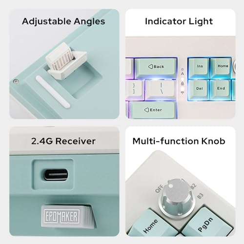 EPOMAKER Shadow-X Gasket Mechanical Keyboard with Screen, Hot Swappable 3 Modes (2.4ghz/Bluetooth/USB-C Wired) Wireless Gaming Keyboard, Poron Foam, Silicon Pad (White Blue, Wisteria Linear Switch) 6