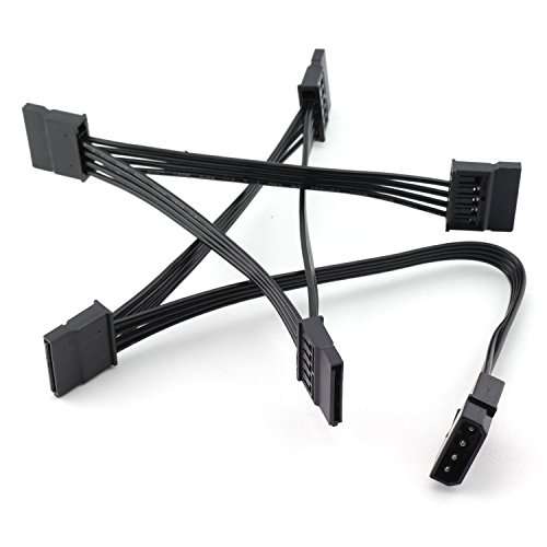 TOTOT 2pcs IDE to SATA Power Cable IDE Large 4 Pin to PC Server Hard Drive 15 Pin SATA Power Supply Adapter Converter Cable Cord 18AWG Wire SATA Extension Cable 1 to 5 Splitter Black 2