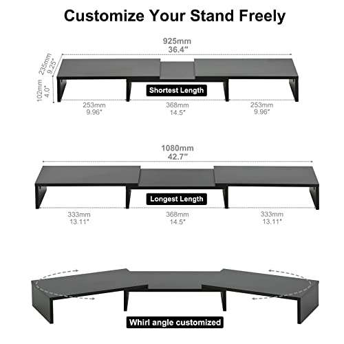 FITUEYES Dual Monitor Stand – 3 Shelf Computer Monitor Riser, Wood Desktop Stand with Adjustable Length and Angle, Desk Accessories, Office Supplies Medium Black, DT108008WW 4