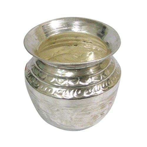 Brass Ghada Silver Design Metal Pooja Kalash Chambu Lota Brass Silver Coated Kagu (Size-14) Capacity 3.6 LTR 1