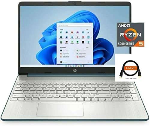 HP 15 15.6" FHD IPS Laptop, AMD Ryzen 5 5500U (6-core, 4.0 GHz), Webcam, USB-C, HDMI, AMD Radeon Graphics, Blue, Full-Size Keyboard, Windows 11, Bundled with HDMI Cable (8GB RAM | 512GB SSD) 1