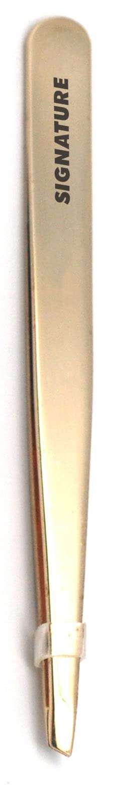 Basicare Signature Stainless Steel Golden Slant Tweezer For Women and Men.Tweezer For Ingrown Hair, Plucking Daily Beauty Tool. Comes With Travel Case. 1