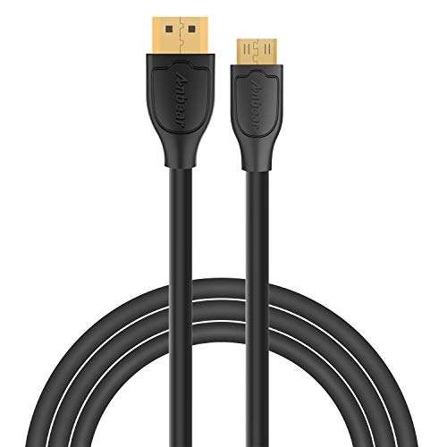 Anbear Mini HDMI to HDMI Cable 6FT, High Speed HDMI to Mini HDMI Cable 4K×2K Compatible with DSLR Camera,Laptop, Camcorder, Tablet and Graphics Video Card Supports Ethernet 3D (6 Feet) 3