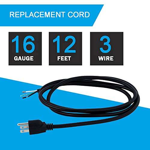 Power Cord Pigtail 16 AWG 3 Prong 12 Foot Open End 3 Wire Heavy Duty SJT 16 Gauge Power Supply Cord 120V AC NEMA 5-15P, Replacement Power Cable 13A, 1625W at 125VAC 2