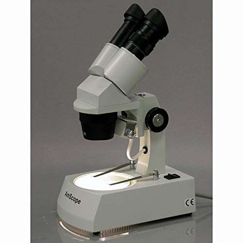 AmScope SE305-AY Binocular Stereo Microscope, WF10x and WF15x Eyepieces, 10X/15X/30X/45X Magnification, 1X and 3X Objectives, Upper and Lower Halogen Lighting, Reversible Black/White Stage Plate, Arm Stand, 120V 5