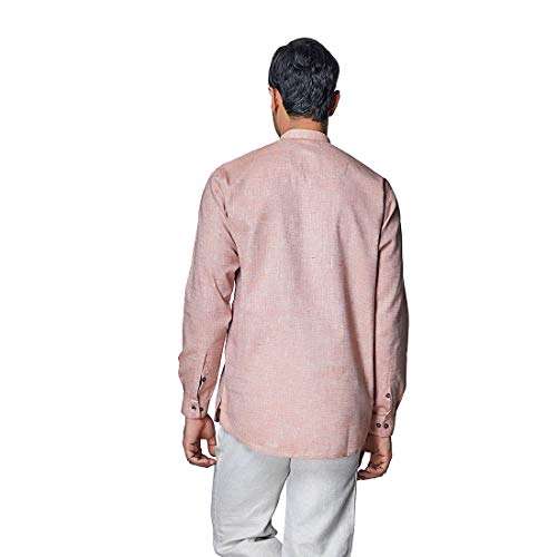 Evoq Men's Solid Regular Fit Casual Shirt (Sunset Salmon_L, Pastel Pink, Large) 4
