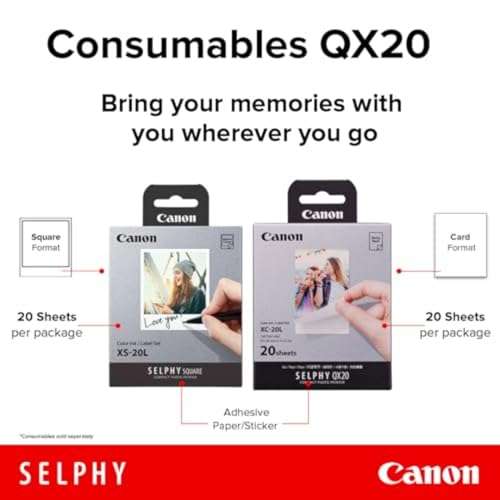 Canon Color Ink/Label Set XS-20L (20 Sheets), Compatible to Canon SELPHY Square Printer 2