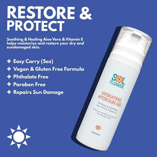 Solflower Hydrating After Sun Gel - For Dry & Sun-Damaged Skin - Aloe Vera & Vitamin E - Vegan, Paraben-Free - 5 Fl Oz 2