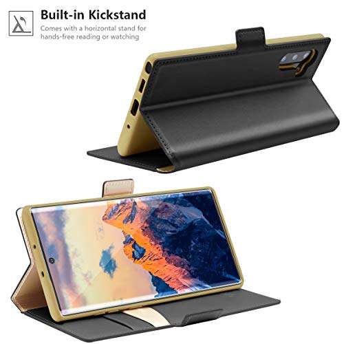 Galaxy Note 10 Case, Samsung Note 10 Wallet Case, Fingic PU Leather Flip Wallet Case with Kickstand Card Holders ID Slots Magnetic Feature Shockproof Protective Cover Samsung Galaxy Note 10 6.3",Black 6