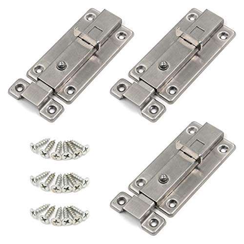 Barrel Bolt Karcy Door Latches Hardware Sliding Lock Barrel Bolt 4" Spring Loaded Latch Silver Stainless Steel Set of 3 1