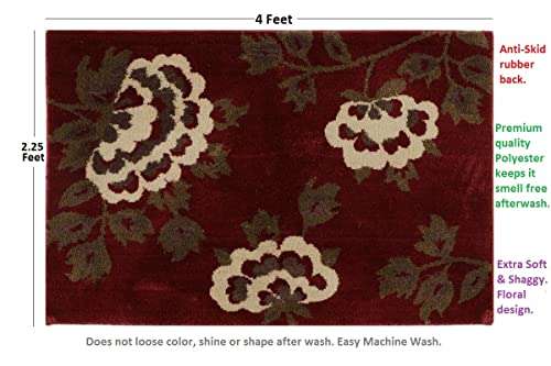 Riviera Large Bath Mat Soft Luxurious Extra Large Polyester Anti Skid Rubber Back | Bathroom Entrance, Bedroom, Living Room, Kitchen, Hall and Shower | Machine wash Red Floral Design (4 X 2.25 Feet) 4