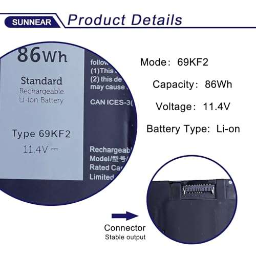 69KF2 86Wh Battery Replacement for Dell XPS 15 9500 9510 9520 G15 5510 5511 5515 5520 5521 Precision 5550 5560 5570 G5 G7 G16 Alienware M15 R3 R4 R5 R6 R7 M17 R3 R4 Inspiron 7510 7610 7620 P87F 8FCTC 3
