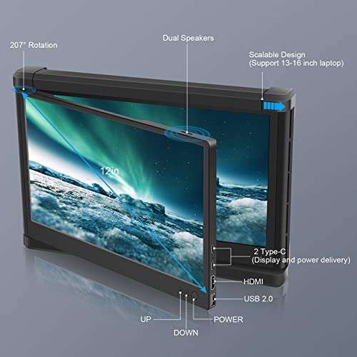 Portable Monitor for Laptop, Triple Screen Extender for PC, 12 Inch 1080P Extra Laptop Screens for 13"-16" Mac Windows Chrome Laptops 5