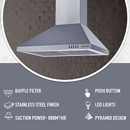 Faber 60 cm 800 m³/HR Pyramid Kitchen Chimney (HOOD CONICO PLUS BF SS 60, 2 Baffle Filters, Silver) 4