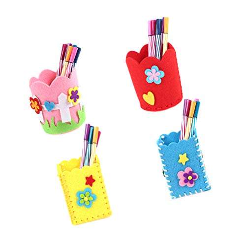 4 PCS Hand Stitch Sewing Kit for Kids DIY Felt Pens Holder Pencil Container Stationery Organizer with Safety Needle Thread for Beginner Children Kids (Random Pattern) 2