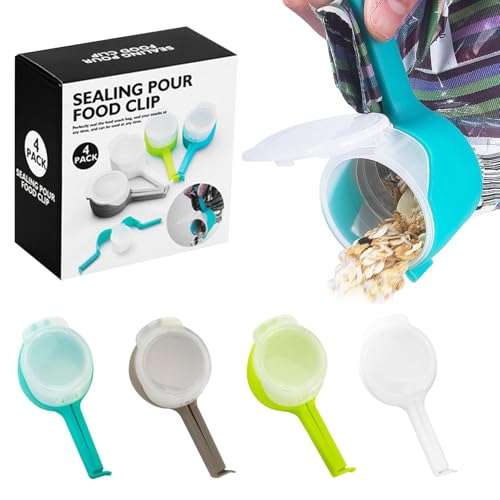 Bag Clips for Food Storage, 13CM Bag Clips with 6CM Pour Spout, Practical Food Bag Clips with Spout and Lid, Portable Healthy Food Clips Bag Sealing Clips, for Kitchen Gadgets 1