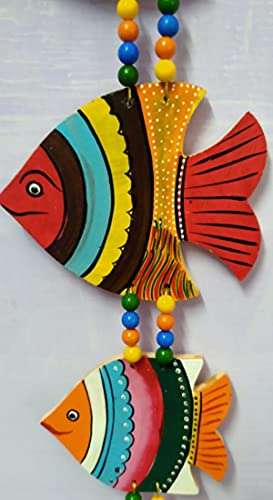 DRAVY HANDICRAFTS Hanging Fish Main Door Hanging Latkan Toran for Pooja Garden Balcony Wall Hanging Decoration Items for Room Wall Décor for Home (Set of 2 Unit) (Length-24 inch) (Multicolour 4) 2