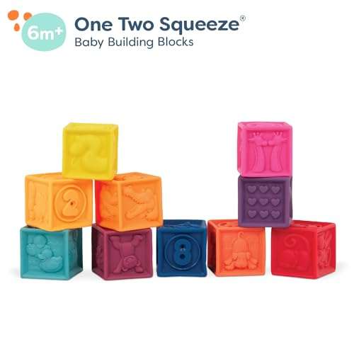 B. toys – Baby Blocks – Stacking & Building Toys For Babies – 10 Soft & Educational Blocks – Numbers, Shapes, Colors, Animals – One Two Squeeze – 6+ Months 5
