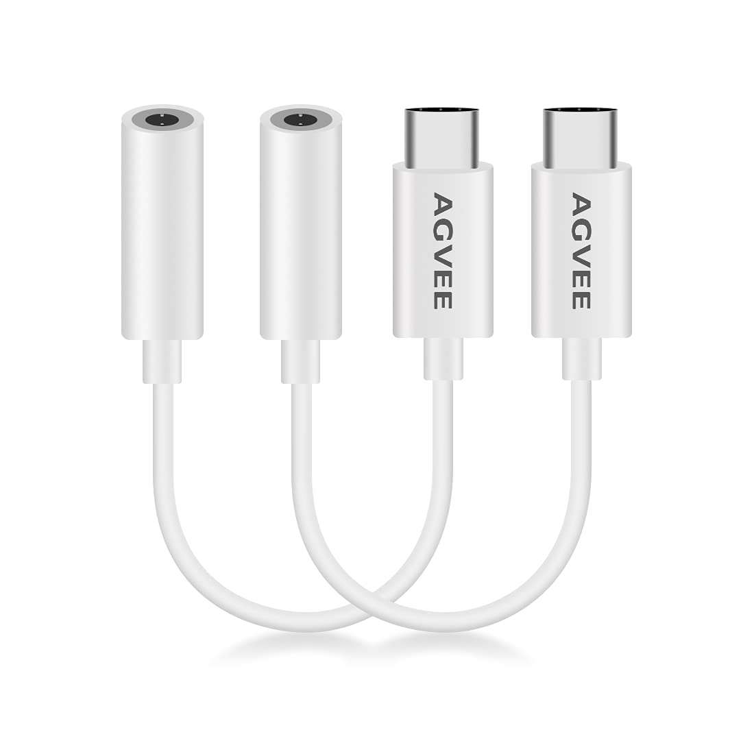 AGVEE USB-C to 3.5mm Microphone Headphones Adapter, 2-Pack Type-C TRRS AUX Mic Converter, USBC Earbuds Jack, Audio Dongle for Samsung S21 S20(5G Ultra), Note 10 20, iPad Pro, Pixel 5 4 3 2, White