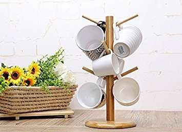 Bamboo Mug Tree Rack Stand with 6 Storage Hooks, Hold and Dry Large Coffee Mugs or Cups 4