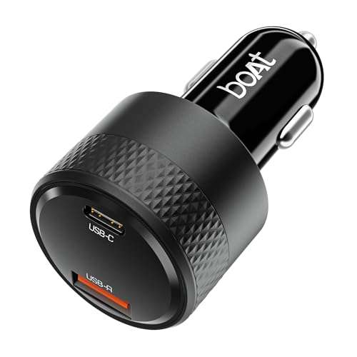 Boat 83W Car Charger, Mobile & Laptop Charging (MacBook & Type C Laptops), Dual Port Fast Charging, 65W Type C PD, 20W USB, compatable with iPhone, Android, iPad, MacBook etc (Carbon Black) 1