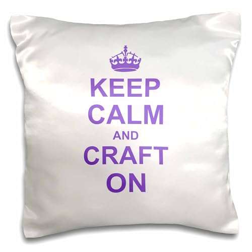 3dRose Keep Calm and Craft on - carry on crafting - gift for crafters - purple fun funny humor humorous - Pillow Case, 16 by 16-inch (pc_157702_1)